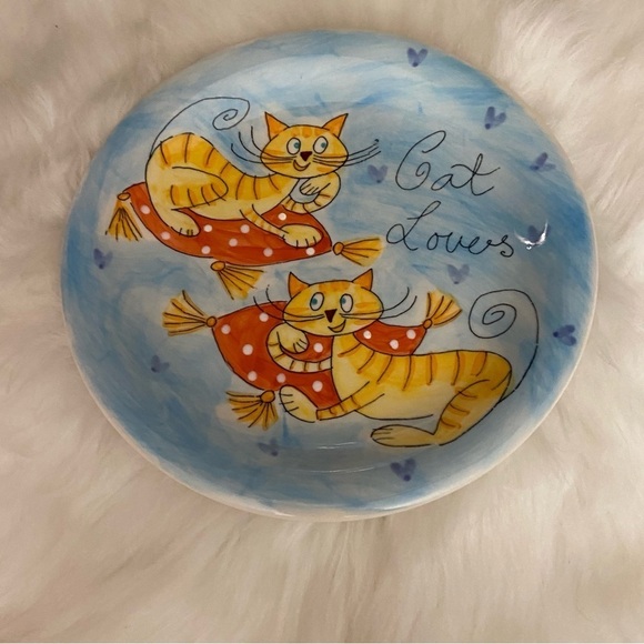 Set of two small hand painted cat‎ lovers  stoneware plates - Picture 2 of 5